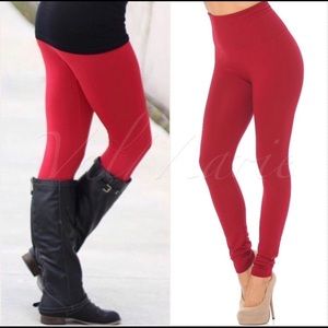 New! Premium Quality Tummy Control High Waist Red Fleece legging